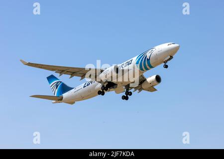 EgyptAir Cargo Airbus A330-243(P2F) (REG: SU-GCJ) taking off from runway 13. Stock Photo