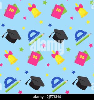 Seamless pattern with school and educational elements. Objects for art, stationery. Print for textile, clothes, book cover, wrapping paper, design and Stock Vector