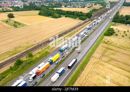 Dense traffic and traffic jam on German highway Stock Photo