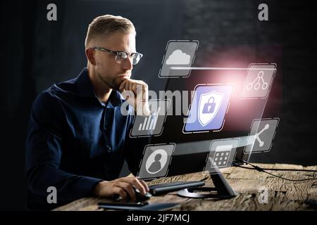 Computer Cyber Security. Digital Information Lock Icon Stock Photo