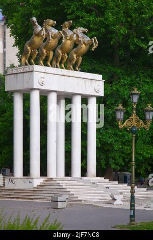 North Macedonia, Skopje, Monument to Fallen Heroes, Stock Photo