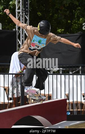 Rome, Italy. 28th June, 2022. Kairi Matsumoto during Street Skateboarding, Roma, Italia, at the Colle Oppio Skate Park, 28 Jun 2022 (Photo by AllShotLive/Sipa USA) Credit: Sipa USA/Alamy Live News Stock Photo