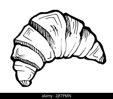Curved bagel made of white flour. Hand drawing outline. Isolated on white background. Loaf and bread sweet rolls. Monochrome drawing. Vector Stock Vector