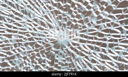 Broken tempered glass abstract background texture, shattered glass window object structure, bullet hole macro detail extreme closeup, nobody. Damaged Stock Photo