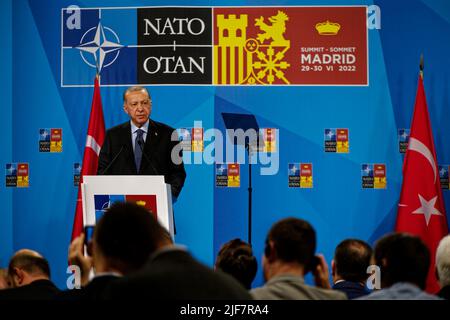 Madrid, Spain. 30th June, 2022. NATO Summit in Madrid. Recep Tayyip Erdoğan, President of Türkiye. IFEMA, Madrid, Spain. Credit: EnriquePSans/Alamy Live News Stock Photo