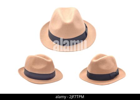 Flat Brim Panama Style Wool Felt Jazz Fedora Hat Cap Stock Photo