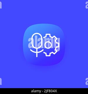 recording settings line icon with microphone Stock Vector