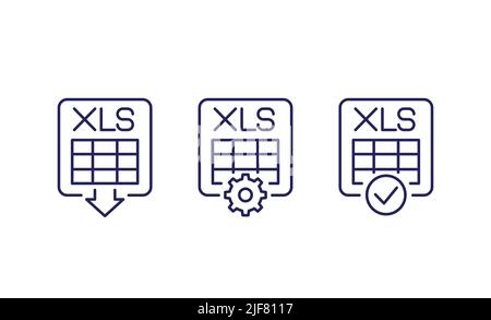 download xls document line icons on white Stock Vector