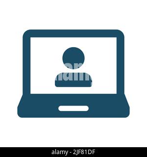 High quality dark blue video call, video conference, webinar, meeting icon. Pictogram, technology, object. Useful for web site, banner, greeting cards Stock Photo