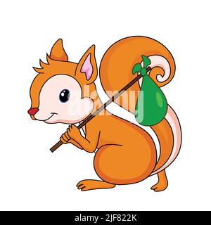 squirrel going to leave with holding bundle on stick vector illustration art Stock Vector