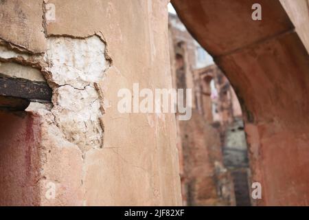 water leaks on the wall damage the paint. Stock Photo