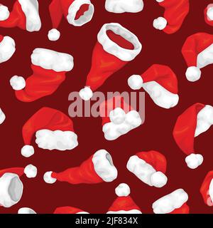 Seamless pattern of diverse santa claus hat. Set of Christmas hats. Vector cartoon background suitable for printing wrapping paper, textiles and Stock Vector
