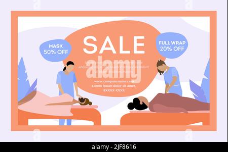 Flat horizontal salon sale banner with sale headlines for mask and full wrap vector illustration Stock Vector