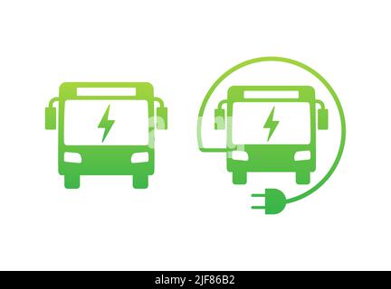 Electric city bus. Electric bus charging. EV icon. Vector stock illustration. Stock Vector