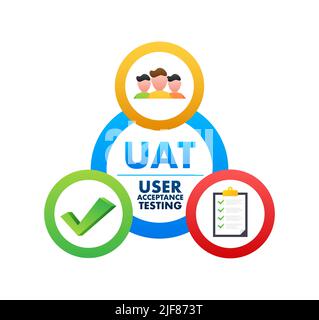 UAT - User Acceptance Testing. Software testing concept. Development quality. Vector stock illustration. Stock Vector