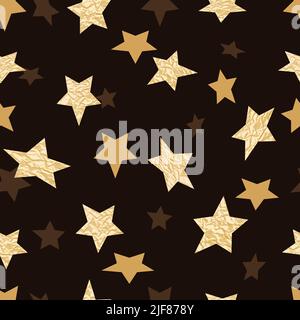 Golden glittering stars seamless pattern. Vector sparkling night sky celebration background. Stock Vector