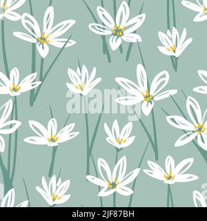 Seamless floral pattern with hand drawn white flowers. Vector background Stock Vector