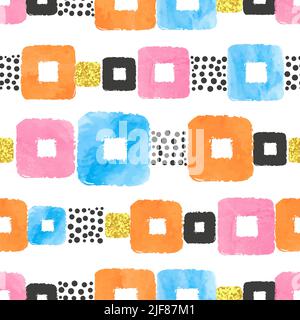 Seamless colorful abstract pattern with watercolor squares. Vector geometric background Stock Vector