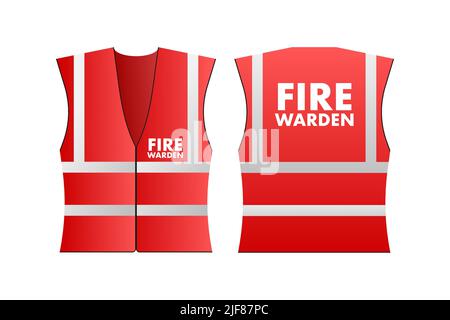 Red reflective warden fire vest for people. Security safety. Vector stock illustration Stock Vector