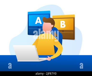 AB testing, split test. Bug Fixing, User Feedback. Homepage landing page template. Vector stock illustration. Stock Vector