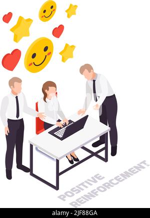 Soft skills isometric concept icon with characters of colleagues in office and colorful images 3d vector illustration Stock Vector