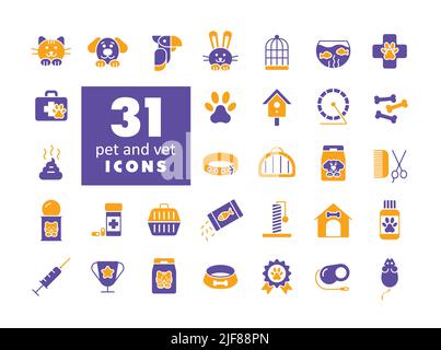 Pet and vet vector icon set. Graph symbol for pet and veterinary web site and apps design, logo, app, UI Stock Vector