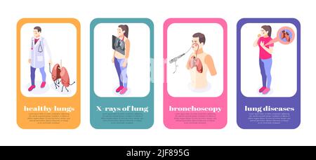 Lung inspection banners set with diseases symbols isometric isolated vector illustration Stock Vector