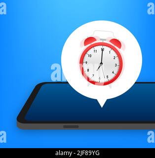 Cartoon mockup with black alarm smartphone. Smartphone mockup. Calendar reminder. Message notification icon. Stock Vector