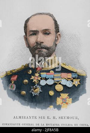 Edward Hobart Seymour (1840-1929). British admiral. Commander-in-Chief of the China Station. Portrait. Engraving. Later colouration. La Ilustración Española y Americana, 1898. Stock Photo