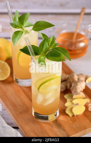 Incredible lavender lemonade. It's sweetened and flavored with homemade lavender honey syrup to make it healthier and tastier. Refreshing organic non- Stock Photo