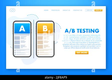 AB testing, split test. Bug Fixing, User Feedback. Homepage landing page template. Vector stock illustration. Stock Vector