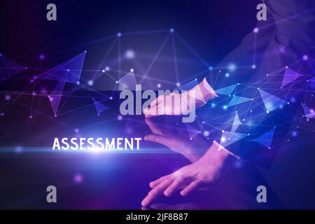 Businessman touching huge screen concept Stock Photo