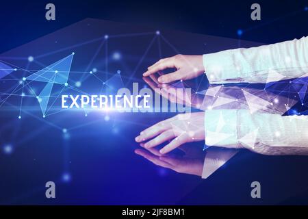 Businessman touching huge screen concept Stock Photo