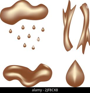 A set of abstract realistic graphic elements in trendy chocolate tints, such as cloud, raindrops, puddle, drops, waves. Vector 3d illustration. Sticker. Lifestyle Stock Vector
