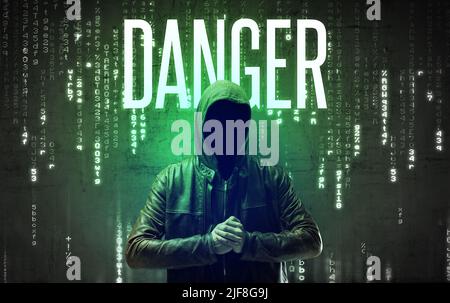 Faceless hacker with inscription concept Stock Photo