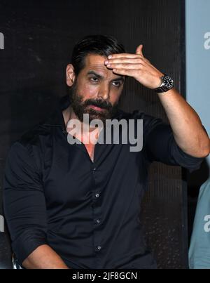 Mumbai, India. 30th June, 2022. Bollywood actor John Abraham seen during the trailer launch of his upcoming film 'Ek Villain Returns' in Mumbai. The film will be released in India on 29th July 2022. Credit: SOPA Images Limited/Alamy Live News Stock Photo