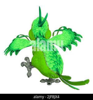 parrot cartoon will attack yo. This guy in clipping path is very useful for graphic design creations, 3d illustration Stock Photo