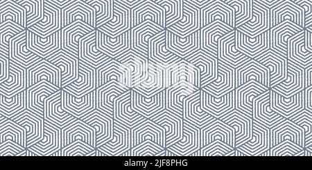 Abstract geometric pattern with wavy stripes. Seamless background white and blue lines polygon shape Stock Vector