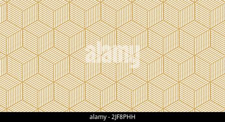 Abstract geometric seamless pattern with wavy stripes lines hexagon shape gold background Stock Vector