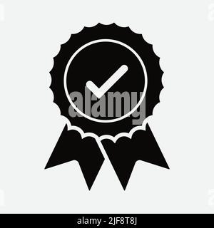 Quality check ribbon icon. Vector product certified or best choice recommended award and warranty check approved certificate mark label Stock Vector