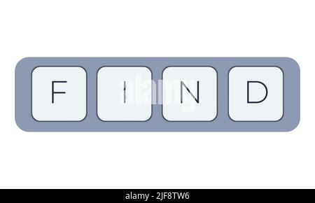 Computer keyboard key with key find. Keyboard keys icon button Stock Vector