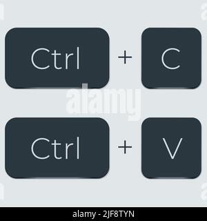 Ctrl C and Ctrl V computer keyboard buttons. Desktop interface. Web icon Stock Vector