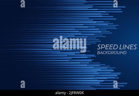 Tech light green horizontal speed lines on dark blue background. Vector illustration. Stock Vector