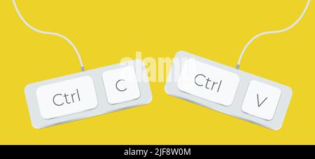 Keyboard keys Ctrl C and Ctrl V, copy and paste the key shortcuts. Computer icon on yellow background Stock Vector