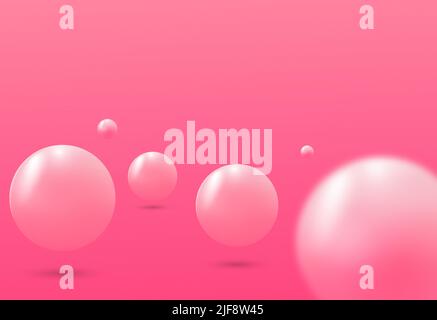 Abstract background with 3d purple and pink balls. Dynamic colorful bubbles, futuristic composition with transparent spheres. Modern cover design, ads Stock Vector
