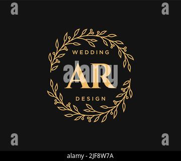AR Initials letter Wedding monogram logos collection, hand drawn modern minimalistic and floral templates for Invitation cards, Save the Date, elegant Stock Vector