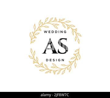 AS Initials letter Wedding monogram logos collection, hand drawn modern minimalistic and floral templates for Invitation cards, Save the Date, elegant Stock Vector