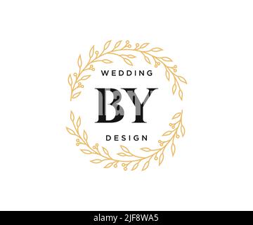 BY Initials letter Wedding monogram logos collection, hand drawn modern minimalistic and floral templates for Invitation cards, Save the Date, elegant Stock Vector