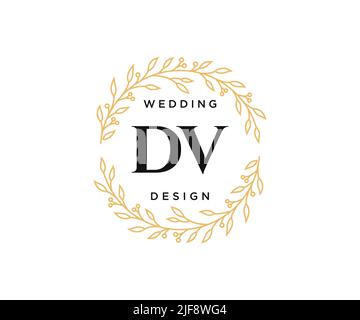 DV Initials letter Wedding monogram logos collection, hand drawn modern minimalistic and floral templates for Invitation cards, Save the Date, elegant Stock Vector