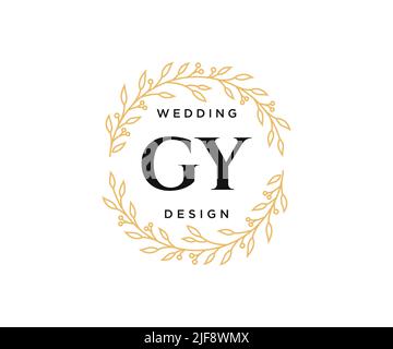 GY Initials letter Wedding monogram logos collection, hand drawn modern minimalistic and floral templates for Invitation cards, Save the Date, elegant Stock Vector
